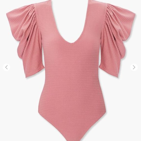 Forever 21 Tops - Rose Knit Bodysuit w/ Gathered Sleeves NWT